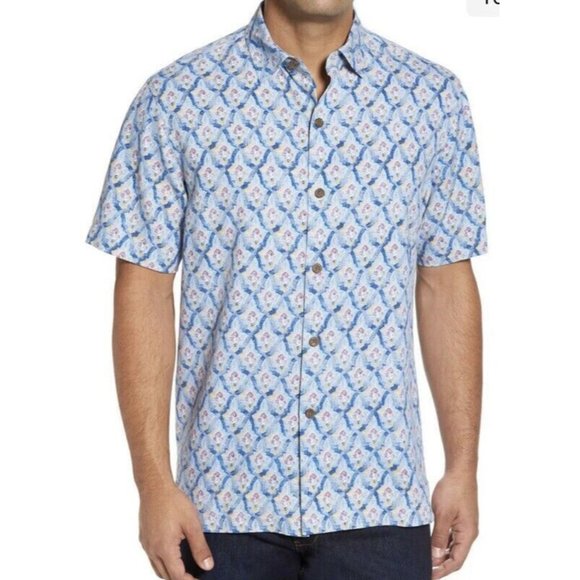 Tommy Bahama Other - Tommy Bahama Men's Alcazar Tiles Dark Cobalt 100% Silk Camp Shirt Sz 3XT 